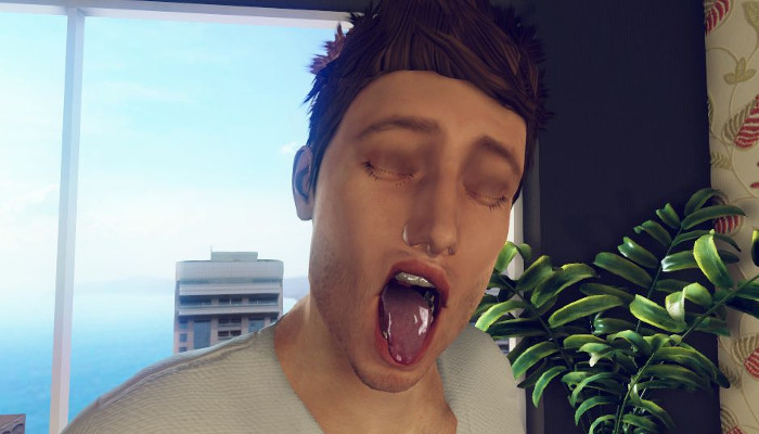Nahaufnahme eines männlichen 3D-Avatars in einem modernen Innenraum.