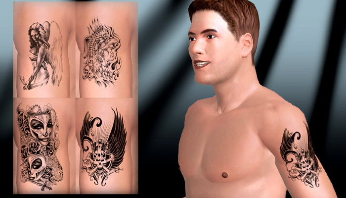 Männlicher Avatar neben einer Auswahl von Tattoomotiven.