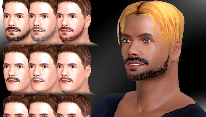 Gesichtseditor für einen männlichen Avatar mit Frisuren- und Bartoptionen.