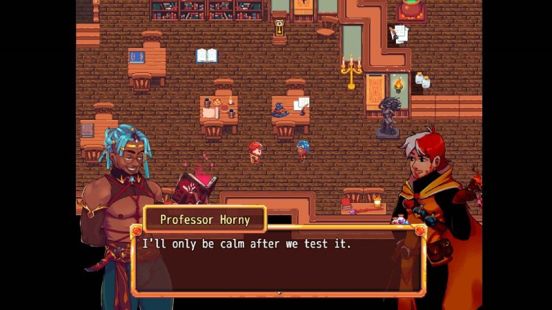 Fantasyraum aus der Vogelperspektive mit RPG-Dialogfenster – Bara Giants – Society of Pleasure.