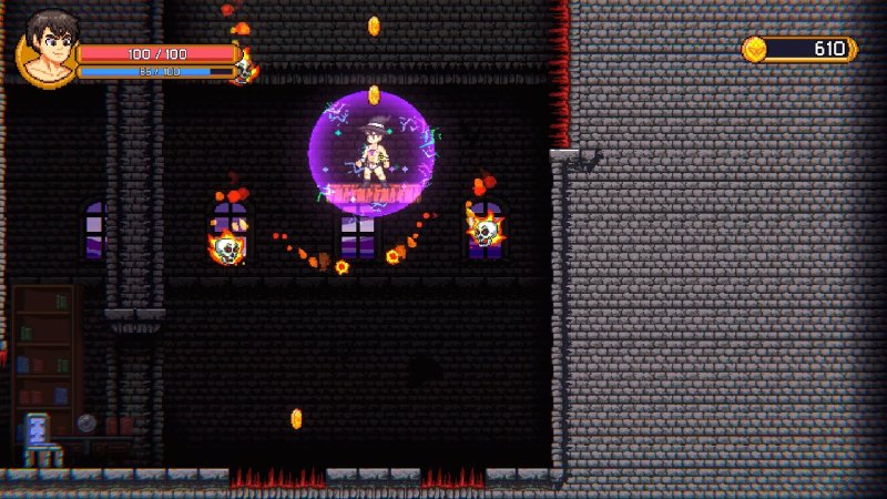 Pixelart-Figur in einem Dungeonbereich mit Plattformen – Boyfriend's Rescue.