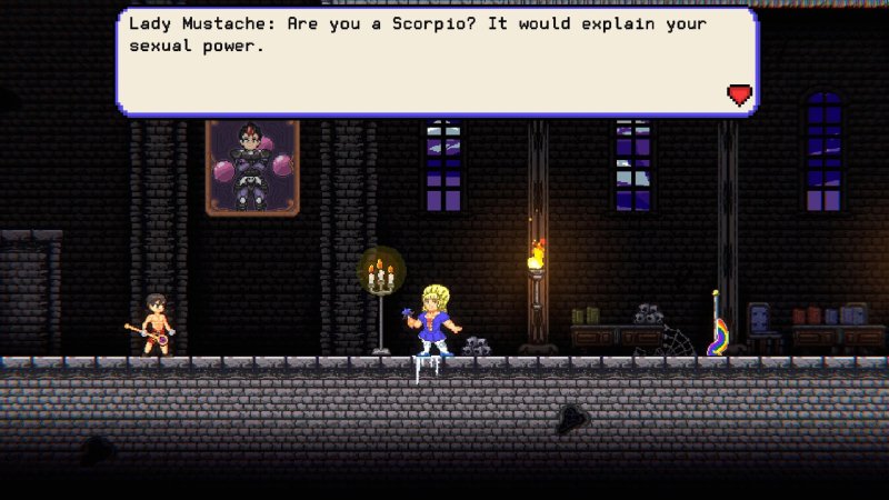 Dialog eines Fantasy-Plattformspiels in einem Steinkorridor – Boyfriend's Rescue.