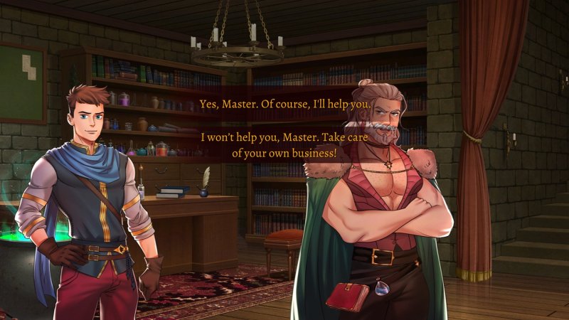 Zwei männliche Fantasyfiguren in einem kerzenbeleuchteten Raum – My Incubi Harem.