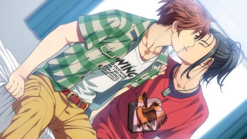 Zwei erwachsene männliche Visual-Novel-Figuren dicht nebeneinander – No Thank You!!!