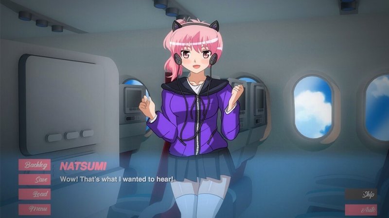 Flugbegleiterfigur in einer Dialogszene im Flugzeug – Pleasure Airlines.