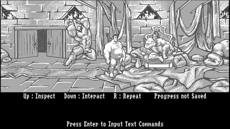 Mit Bleistift gezeichnete Tavernenszene eines Point-and-Click-Adventures – See No Evil.