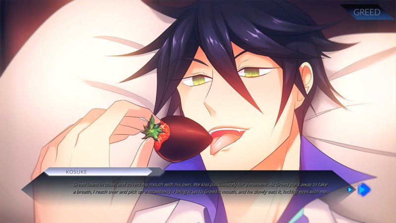 Porträt einer erwachsenen männlichen Animefigur mit Romanzendialog – Sinsations.