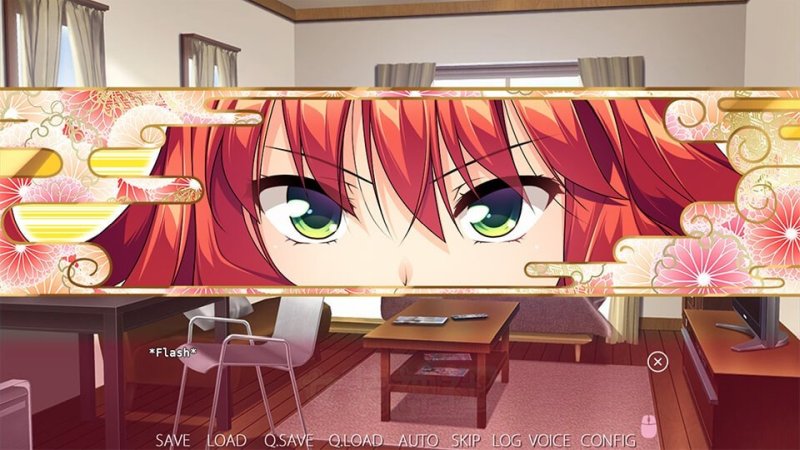 Japanischer Schrein als Schauplatz hinter einem Visual-Novel-Dialogfenster – Trap Shrine.